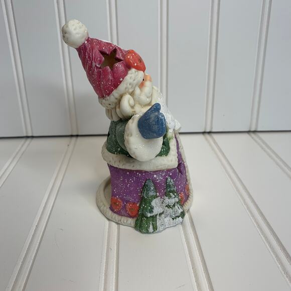Santa Tea Light Holder Ceramic Stars Sparkle Wizard? 6" - Picture 2 of 6